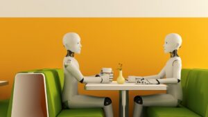 KI generiertes Bild von zwei Robotern am Tisch
