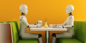 KI generiertes Bild von zwei Robotern am Tisch